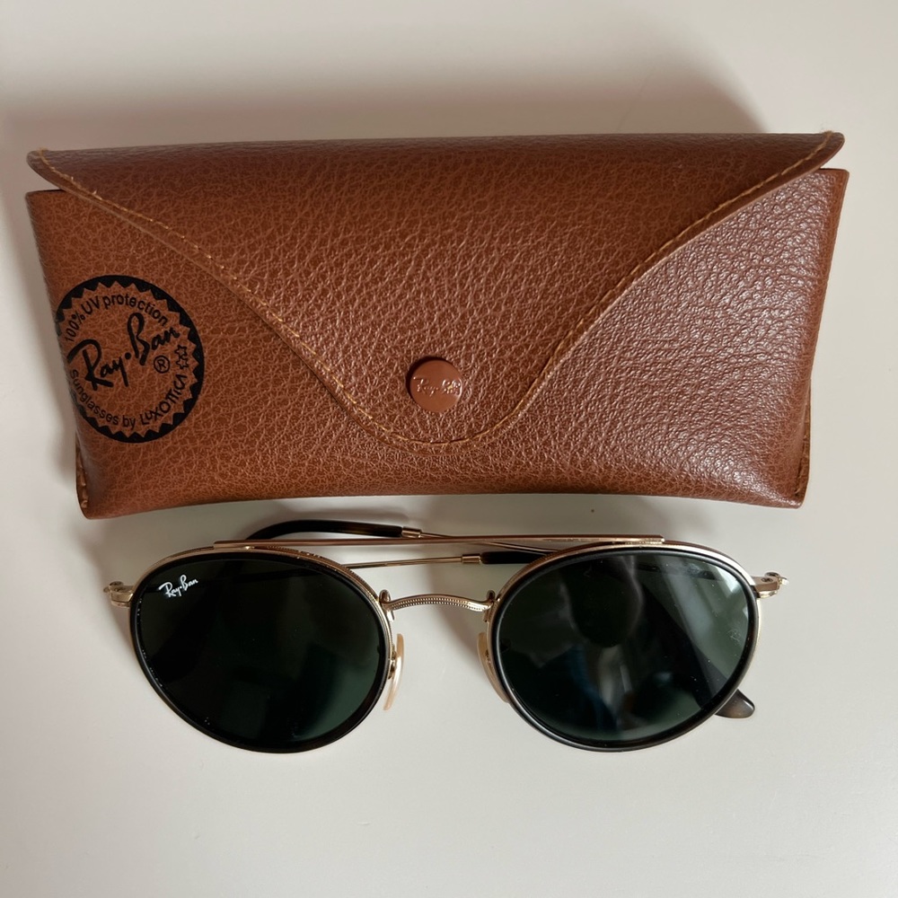 Ray-Band Round Double Bridge Sunglasses Gold Frame